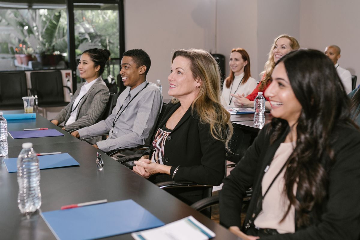 Professionals seated together in a meeting